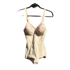 Vintage Sears lingerie women 40B 40 one piece beige nude girdle slip 60s 50s 70s